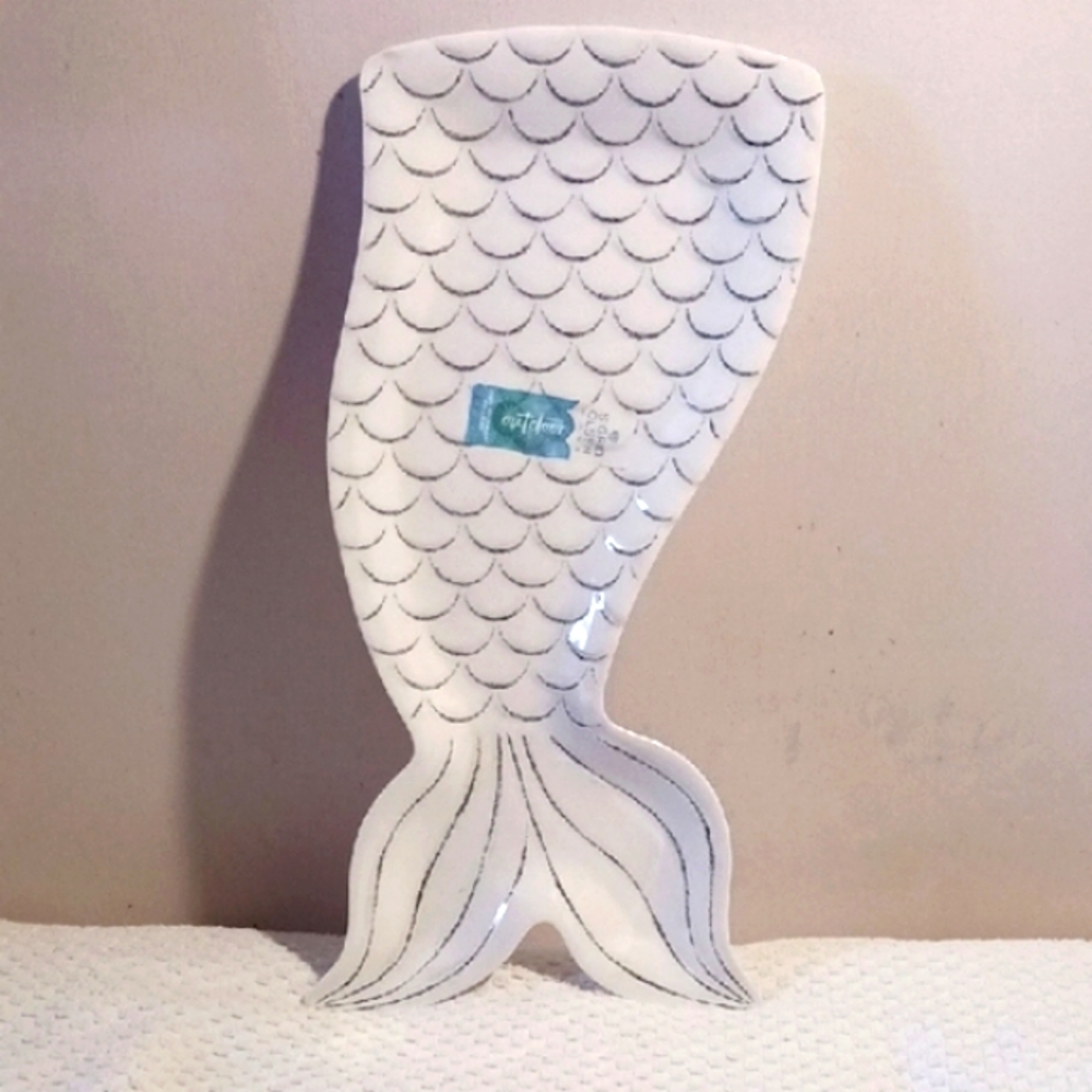Sigrid Olsen Mermaid Tail 🧜‍♀️ White Melamine Serving Platter 🧜🐚🧜‍♀️